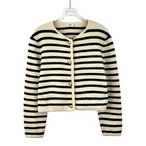 Celine Color-block striped wool button-up knit cardigan